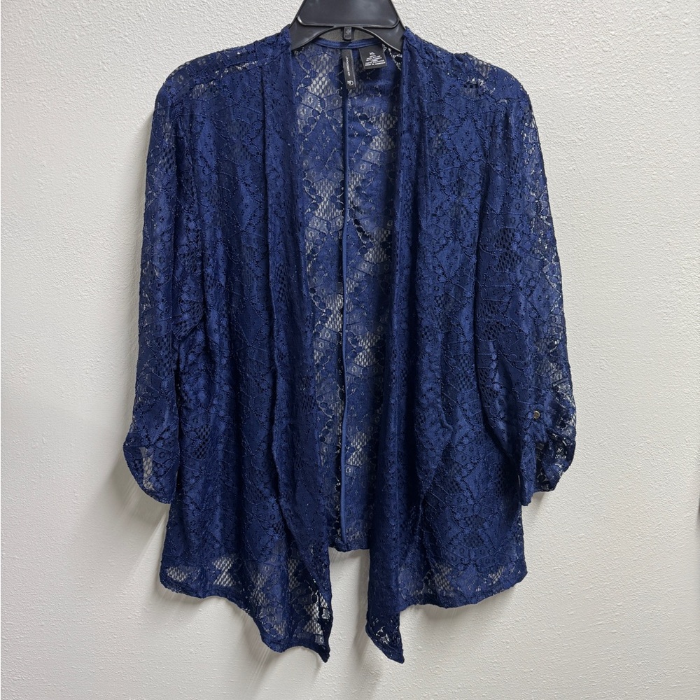 New Directions Blue Cardigan Lightweight Knit Sweater